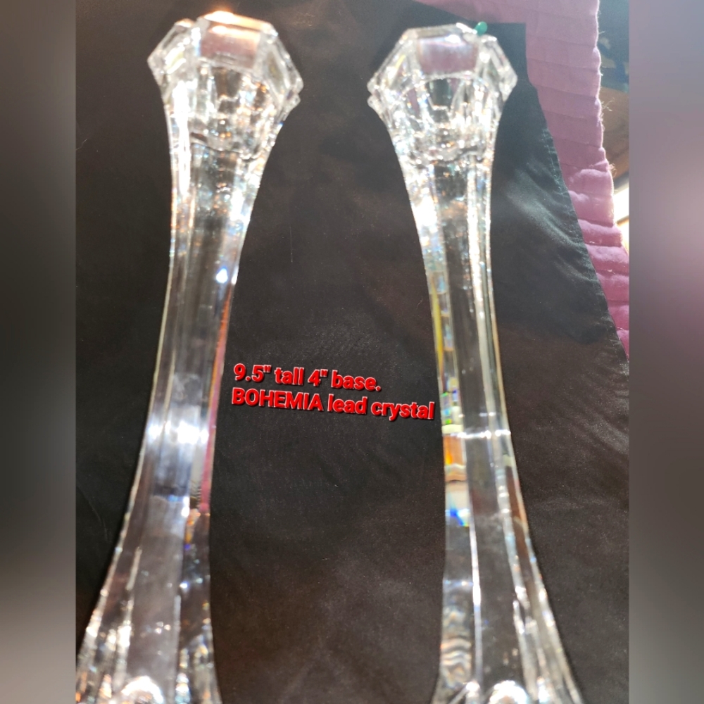 2 crystal candle stick holder Bohemia Czech Republic Lead Crystal